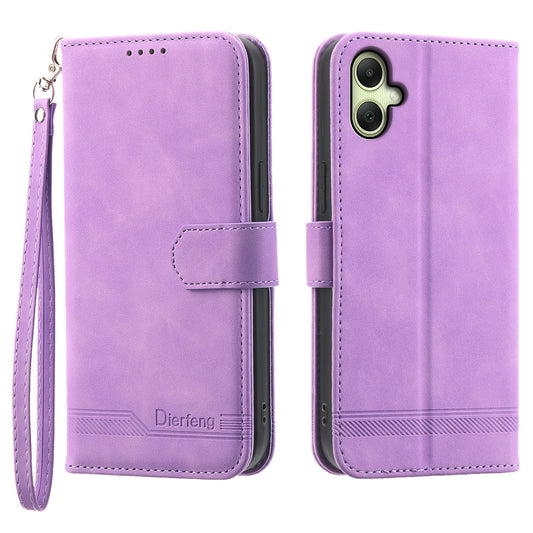 DIERFENG DF-03 For Samsung Galaxy A06 Leather Case Lines Imprint Wallet Phone Cover - Purple