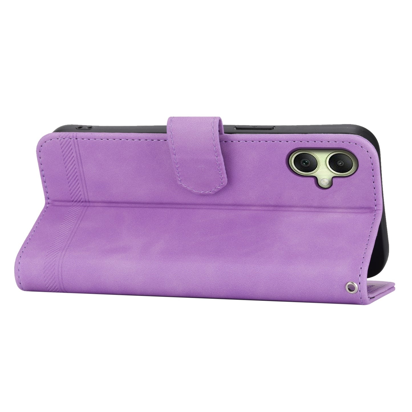 DIERFENG DF-03 For Samsung Galaxy A06 Leather Case Lines Imprint Wallet Phone Cover - Purple