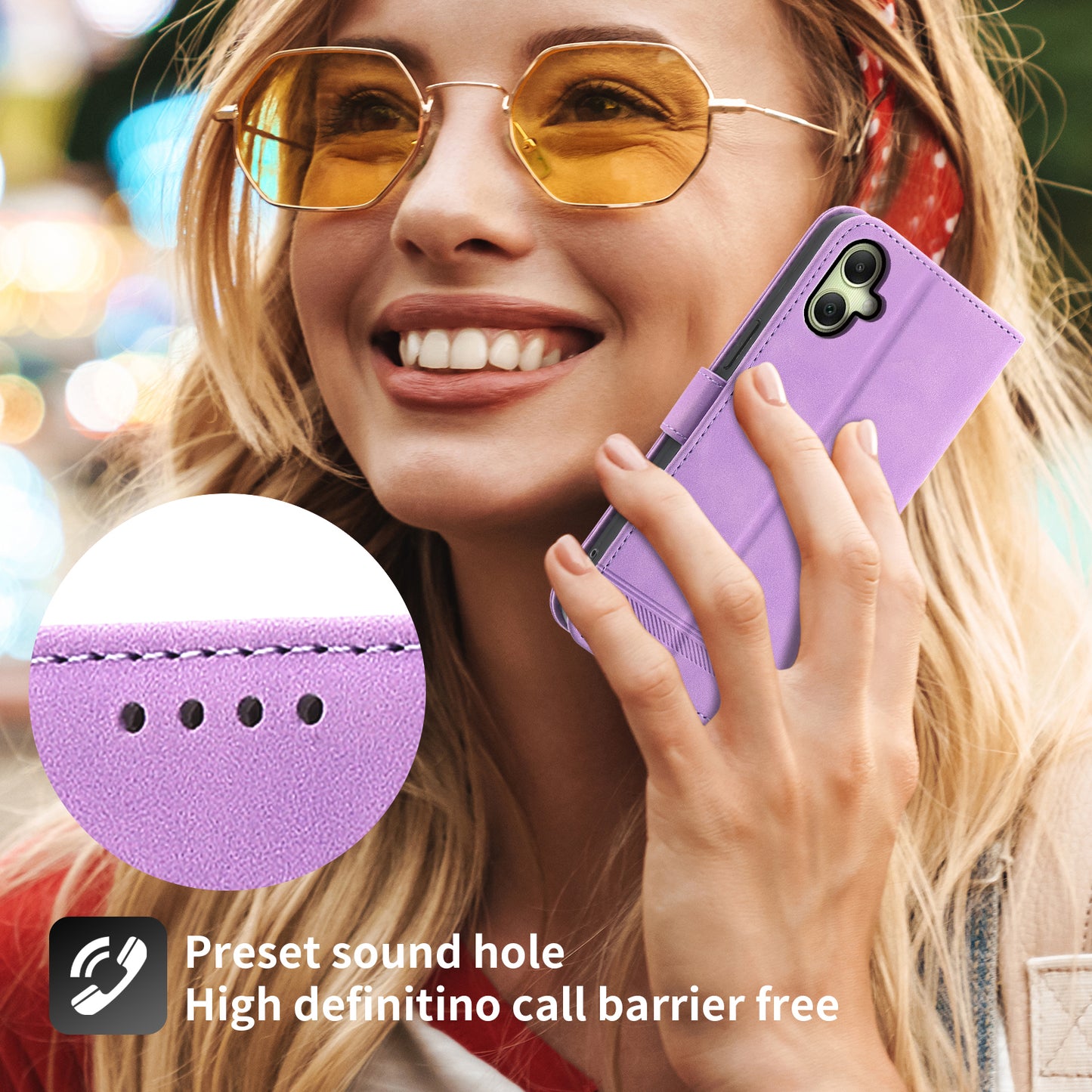 DIERFENG DF-03 For Samsung Galaxy A06 Leather Case Lines Imprint Wallet Phone Cover - Purple