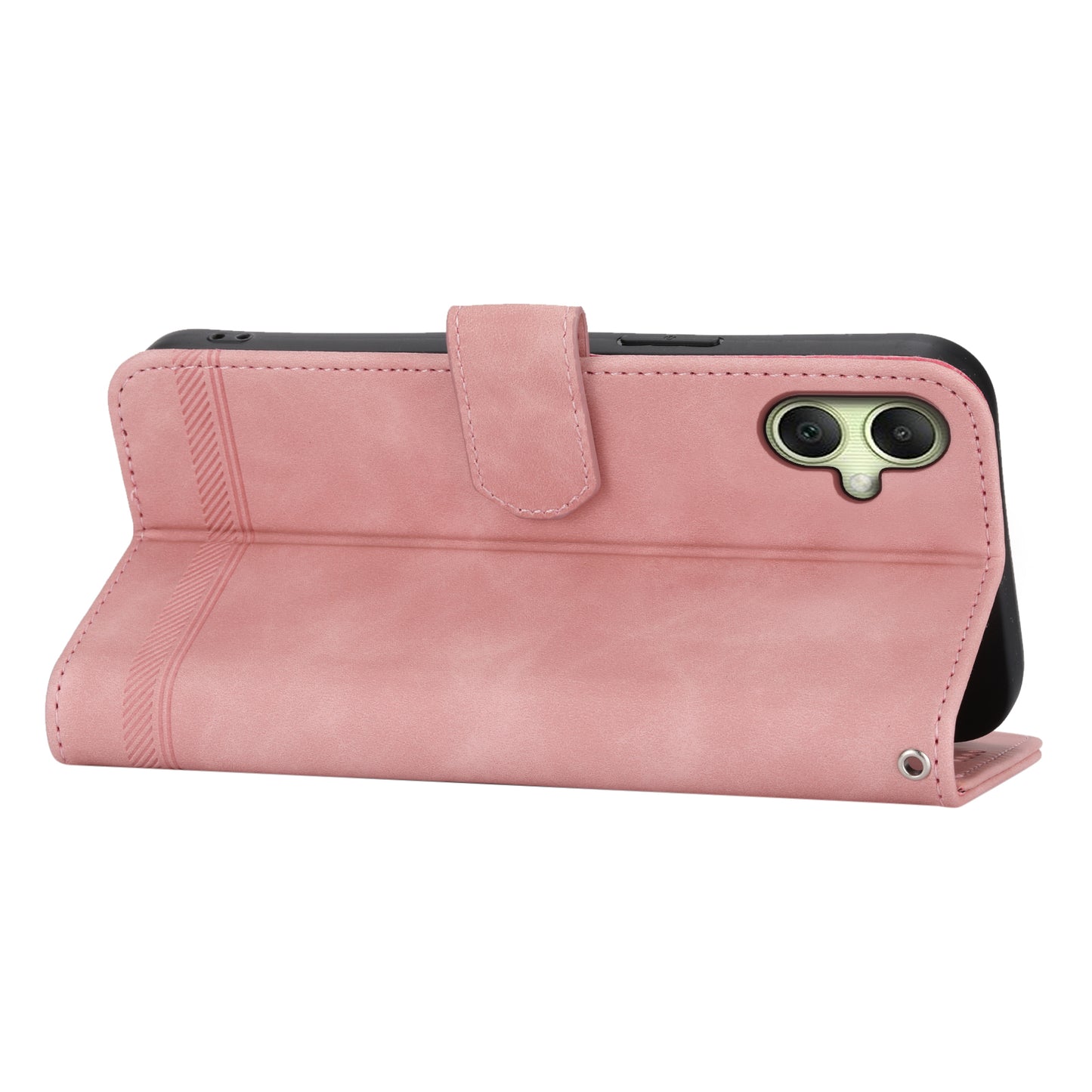 DIERFENG DF-03 For Samsung Galaxy A06 Leather Case Lines Imprint Wallet Phone Cover - Pink