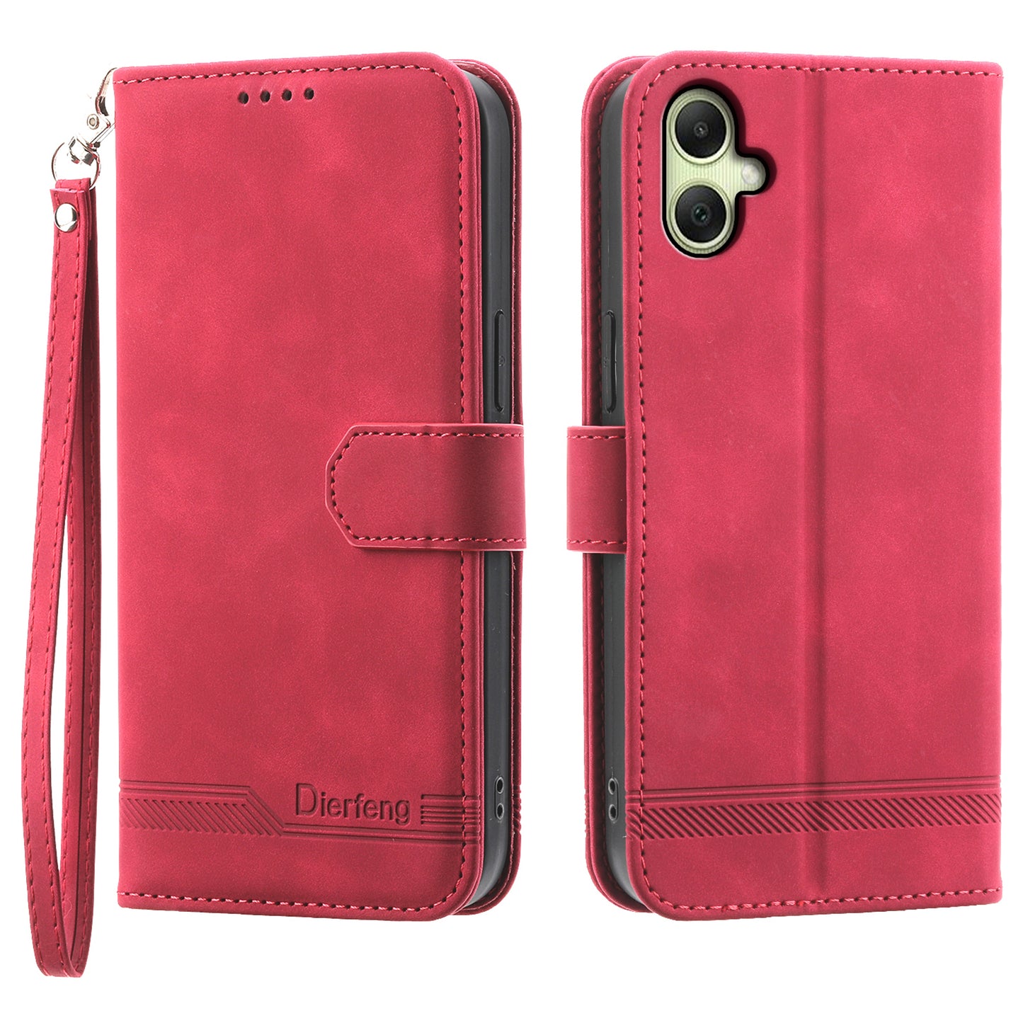 DIERFENG DF-03 For Samsung Galaxy A06 Leather Case Lines Imprint Wallet Phone Cover - Red