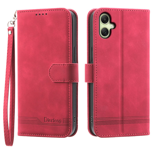 DIERFENG DF-03 For Samsung Galaxy A06 Leather Case Lines Imprint Wallet Phone Cover - Red