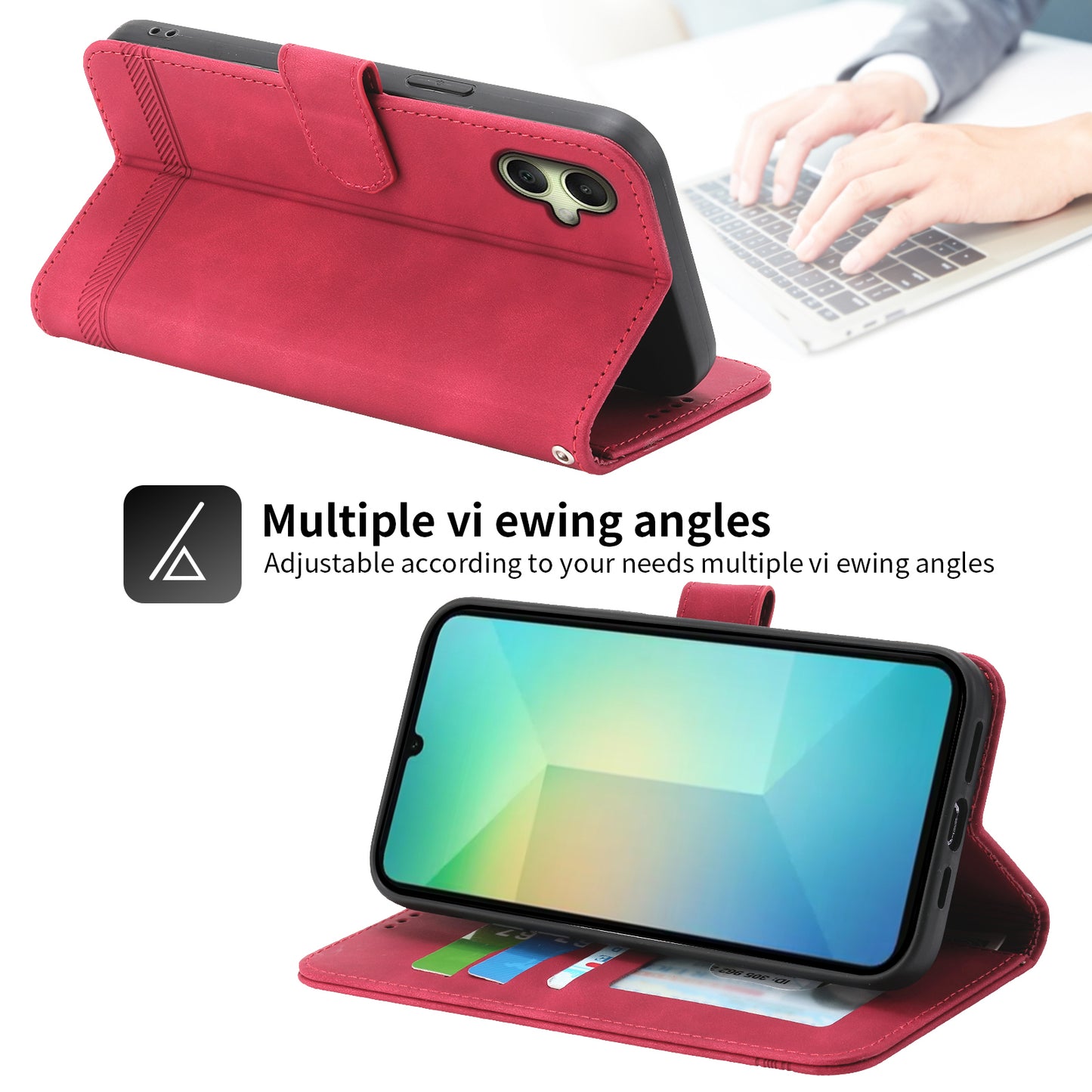 DIERFENG DF-03 For Samsung Galaxy A06 Leather Case Lines Imprint Wallet Phone Cover - Red