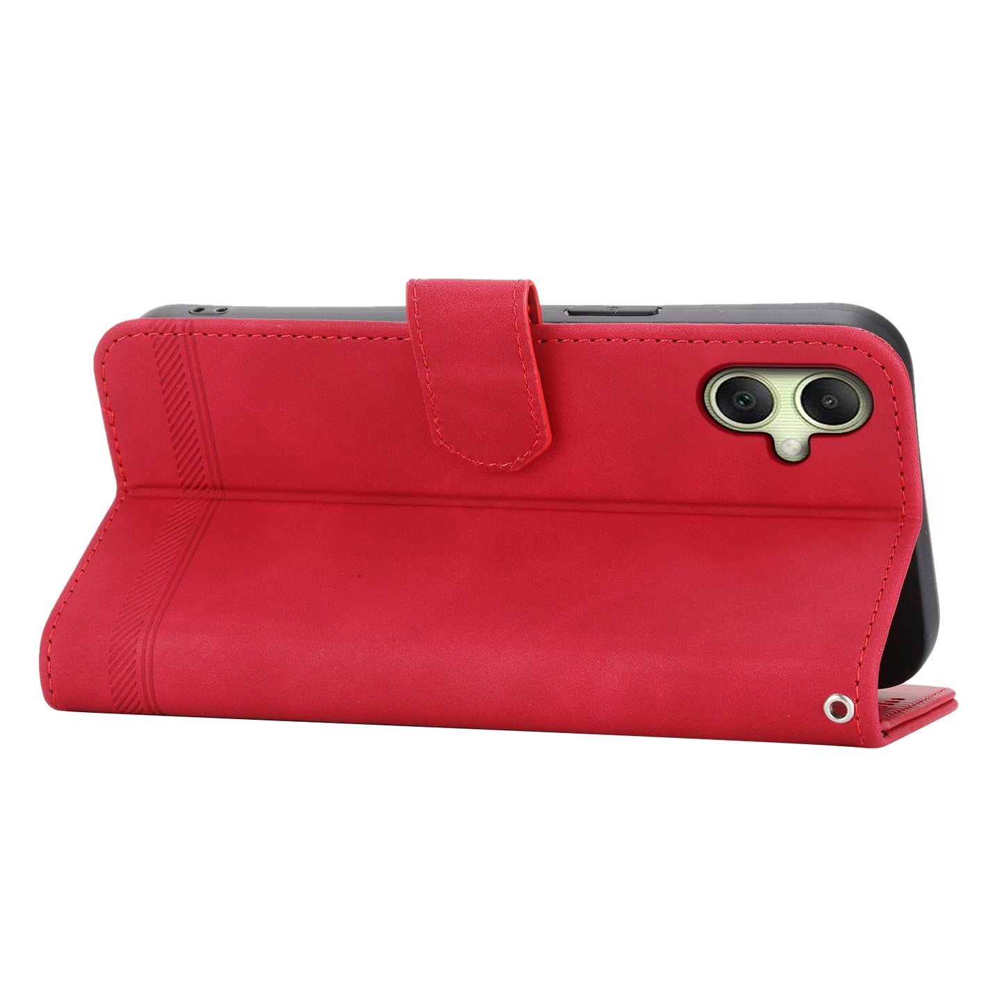 DIERFENG DF-03 For Samsung Galaxy A06 Leather Case Lines Imprint Wallet Phone Cover - Red