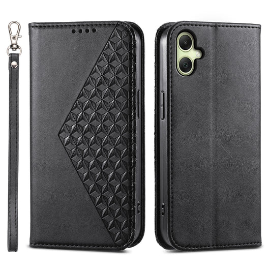 For Samsung Galaxy A06 Case Calf Texture PU Leather Phone Cover with Wallet - Black