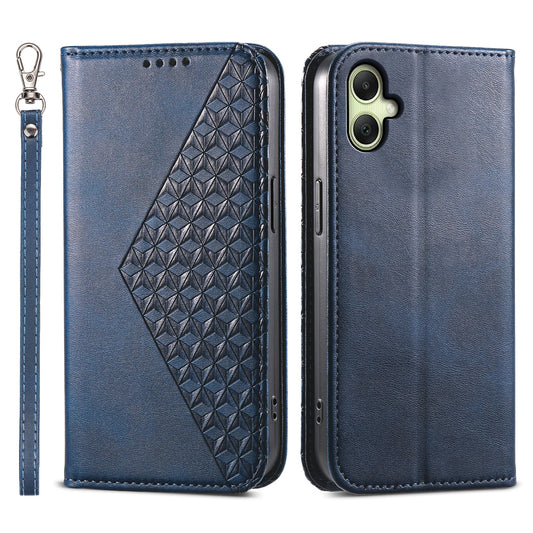 For Samsung Galaxy A06 Case Calf Texture PU Leather Phone Cover with Wallet - Blue