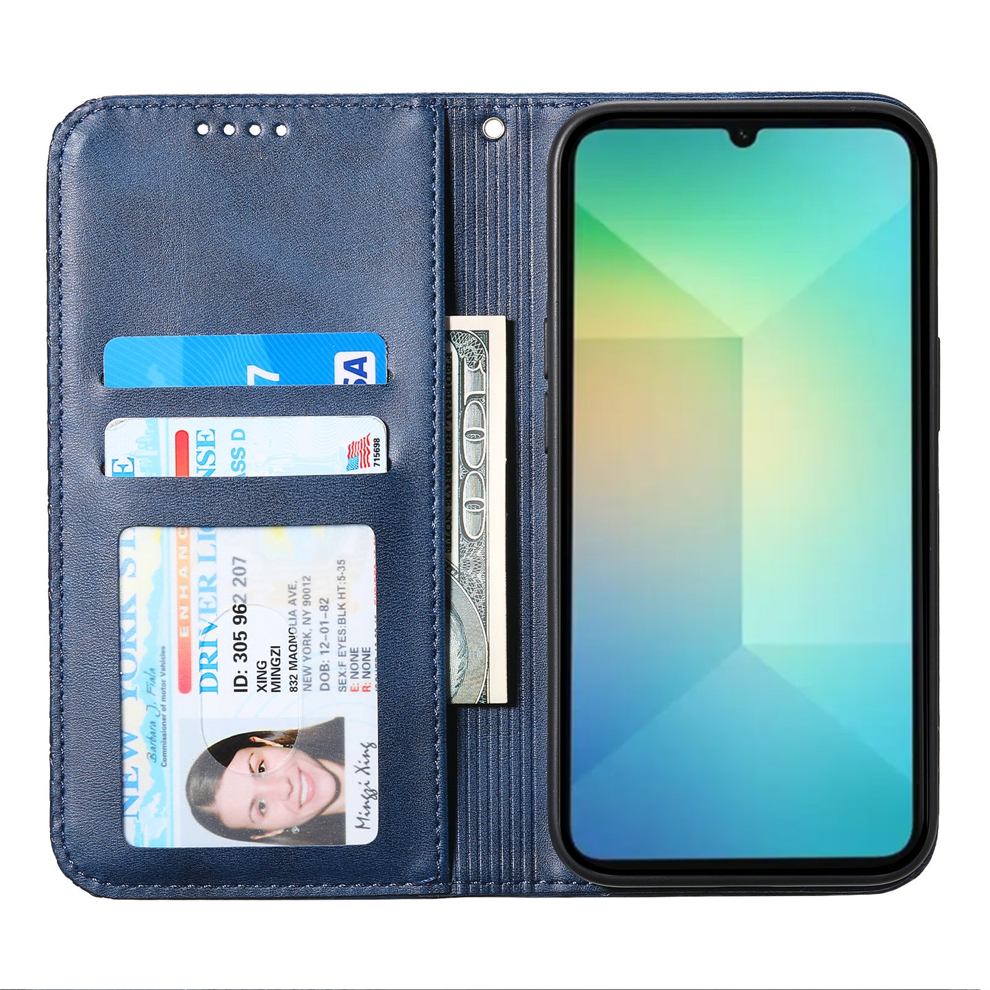 For Samsung Galaxy A06 Case Calf Texture PU Leather Phone Cover with Wallet - Blue
