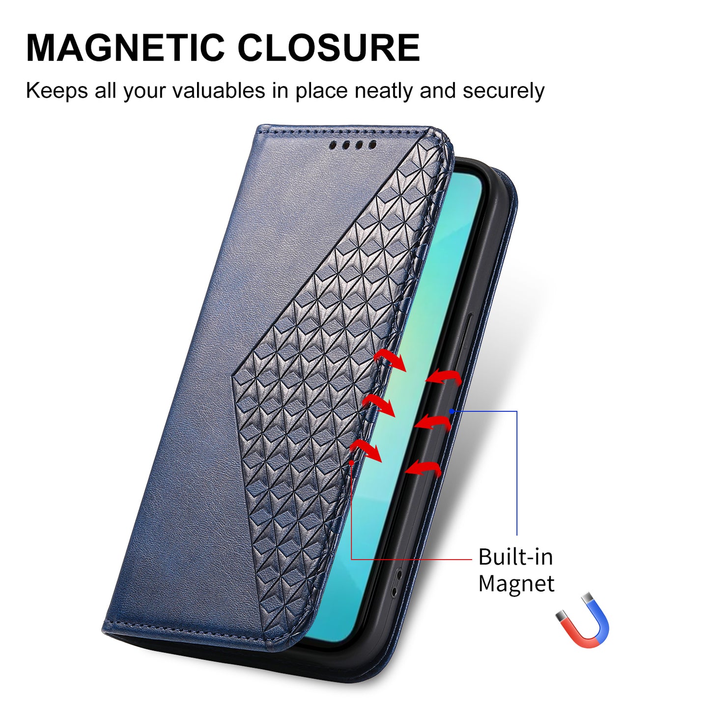 For Samsung Galaxy A06 Case Calf Texture PU Leather Phone Cover with Wallet - Blue