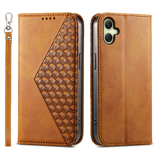 For Samsung Galaxy A06 Case Calf Texture PU Leather Phone Cover with Wallet - Yellow