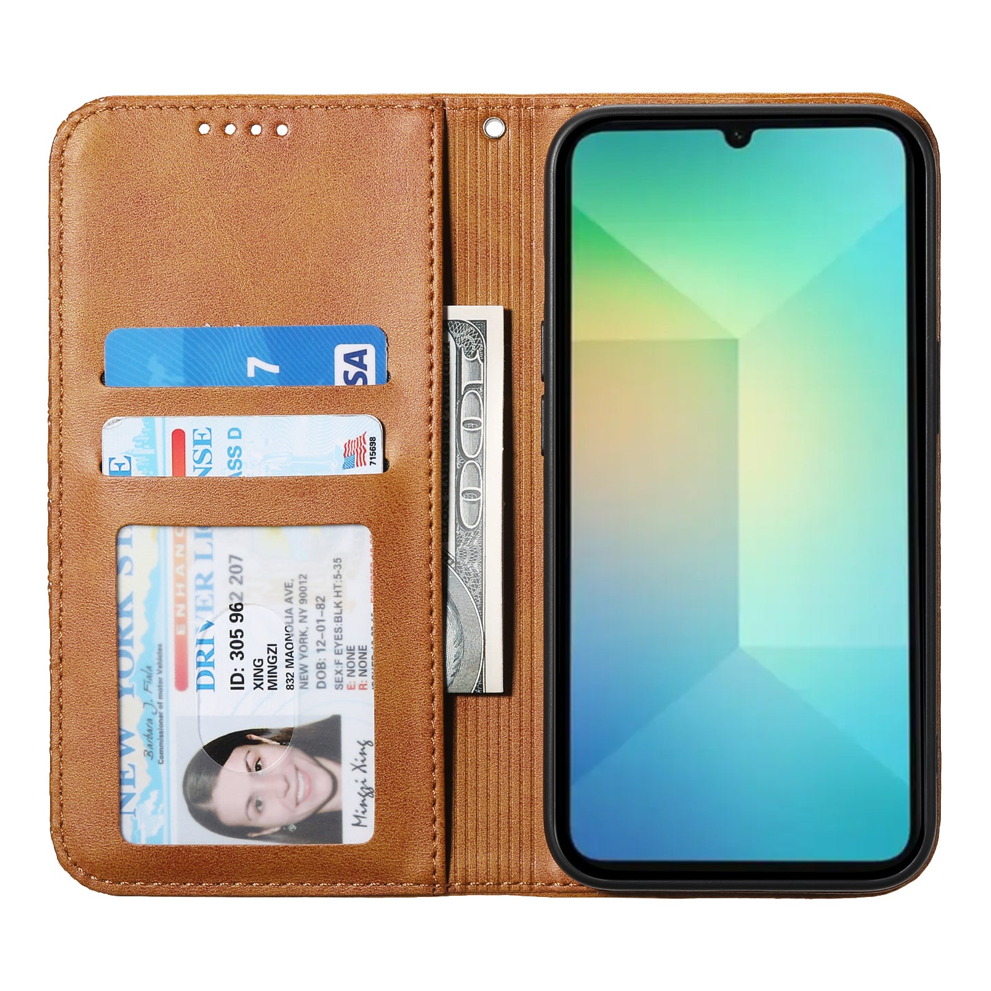 For Samsung Galaxy A06 Case Calf Texture PU Leather Phone Cover with Wallet - Yellow