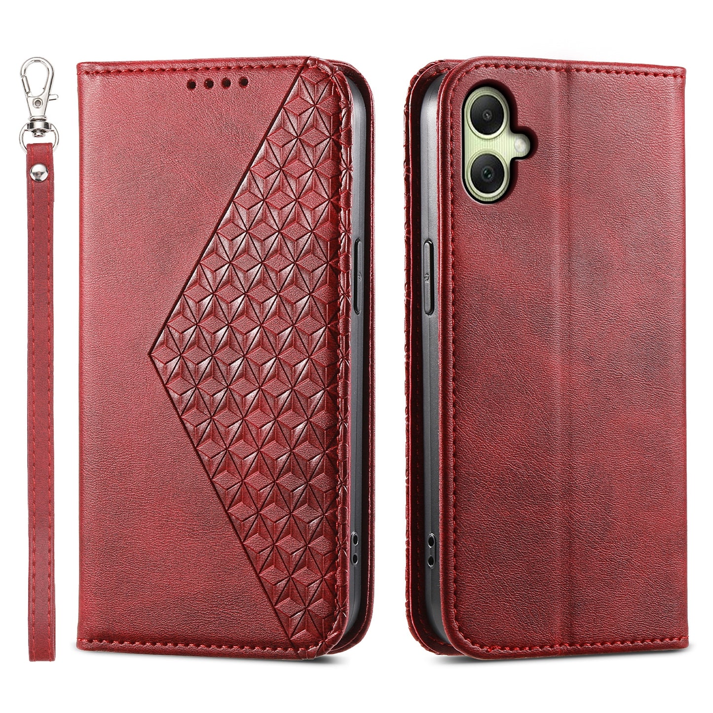 For Samsung Galaxy A06 Case Calf Texture PU Leather Phone Cover with Wallet - Red