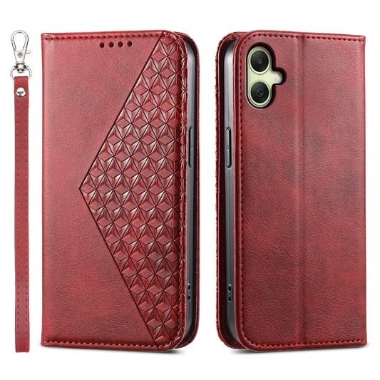 For Samsung Galaxy A06 Case Calf Texture PU Leather Phone Cover with Wallet - Red