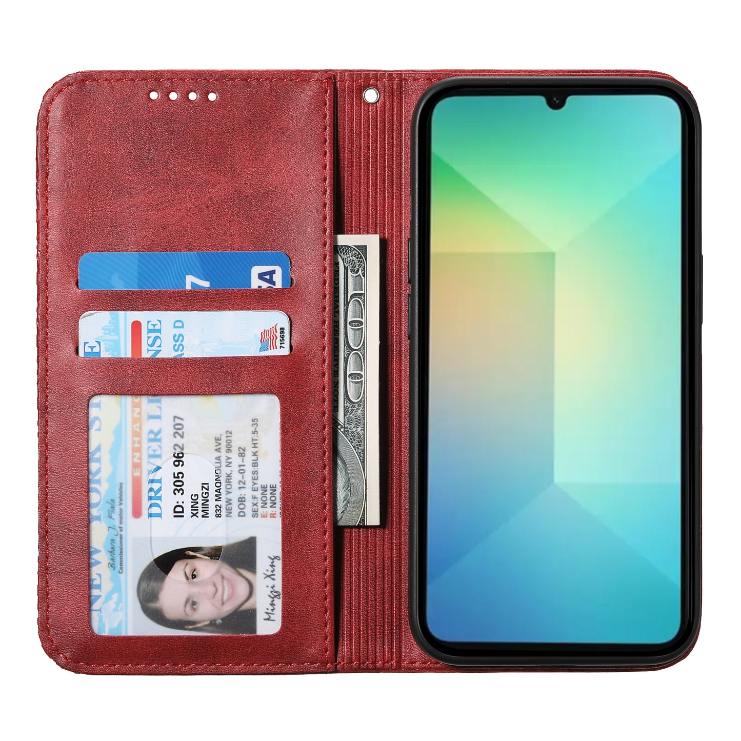 For Samsung Galaxy A06 Case Calf Texture PU Leather Phone Cover with Wallet - Red