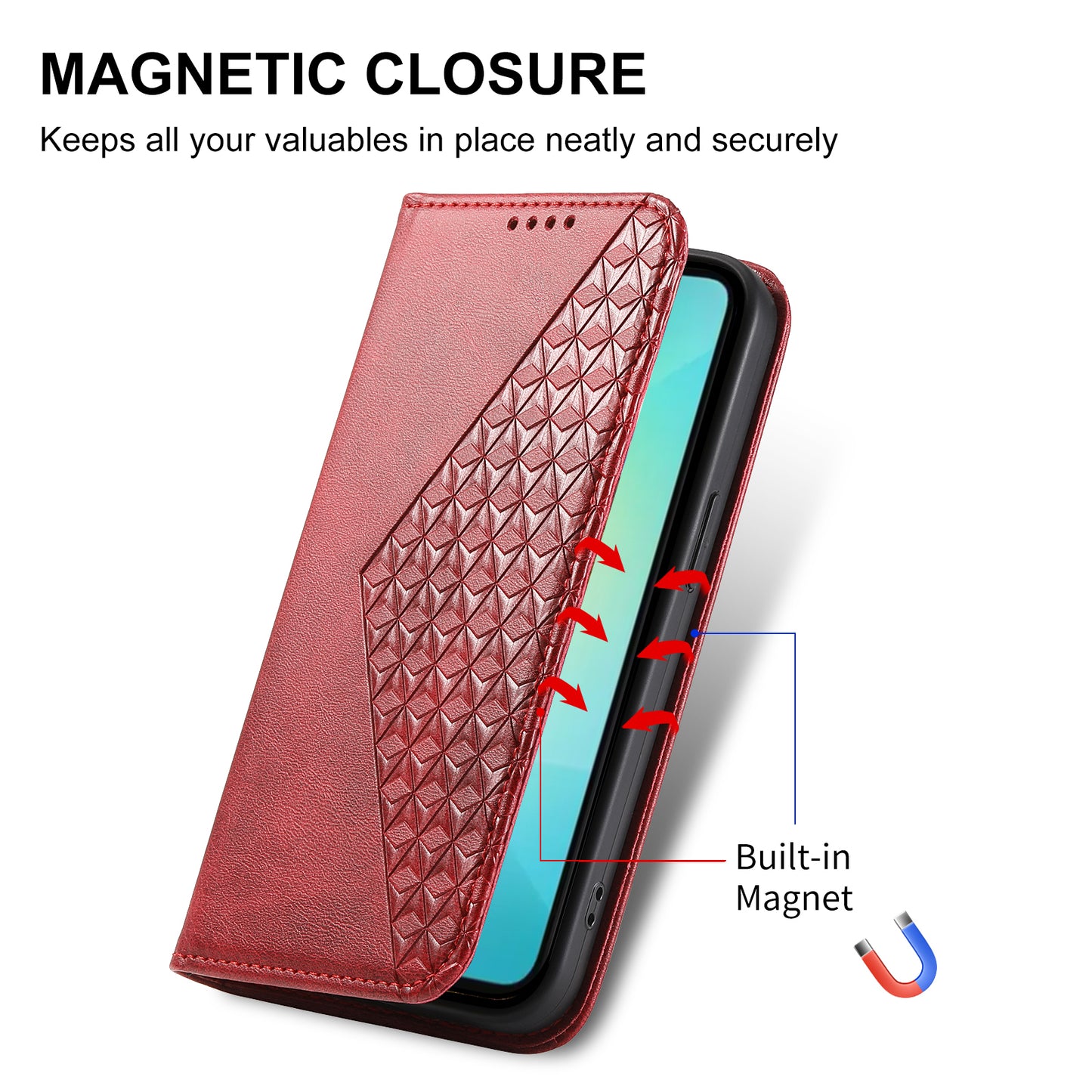For Samsung Galaxy A06 Case Calf Texture PU Leather Phone Cover with Wallet - Red
