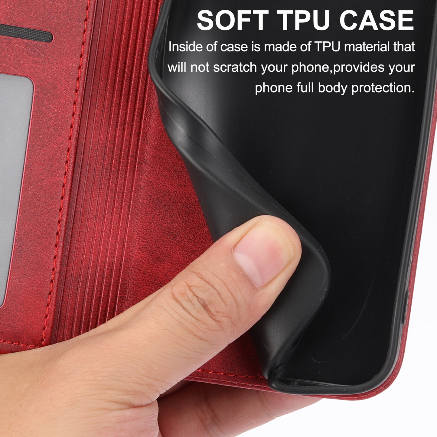 For Samsung Galaxy A06 Case Calf Texture PU Leather Phone Cover with Wallet - Red