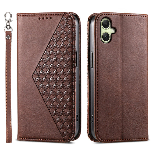 For Samsung Galaxy A06 Case Calf Texture PU Leather Phone Cover with Wallet - Brown