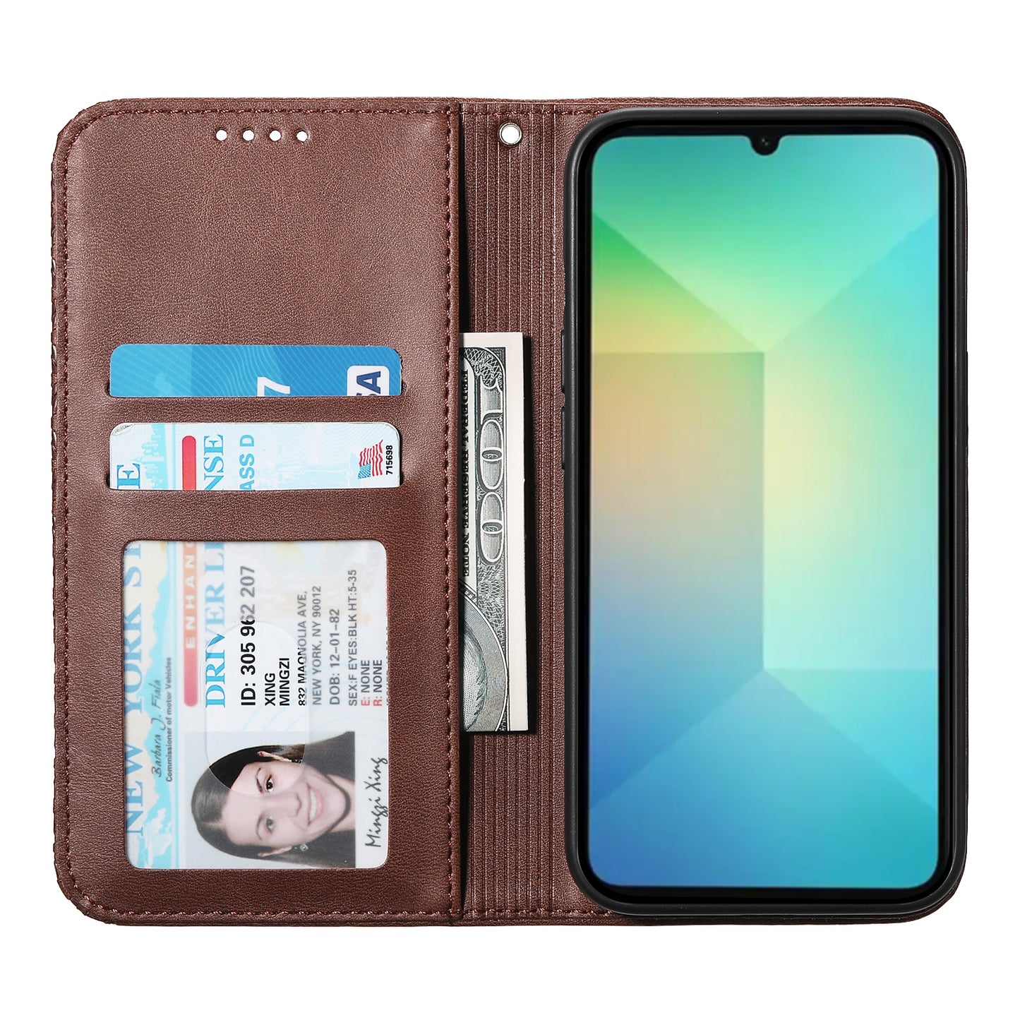 For Samsung Galaxy A06 Case Calf Texture PU Leather Phone Cover with Wallet - Brown