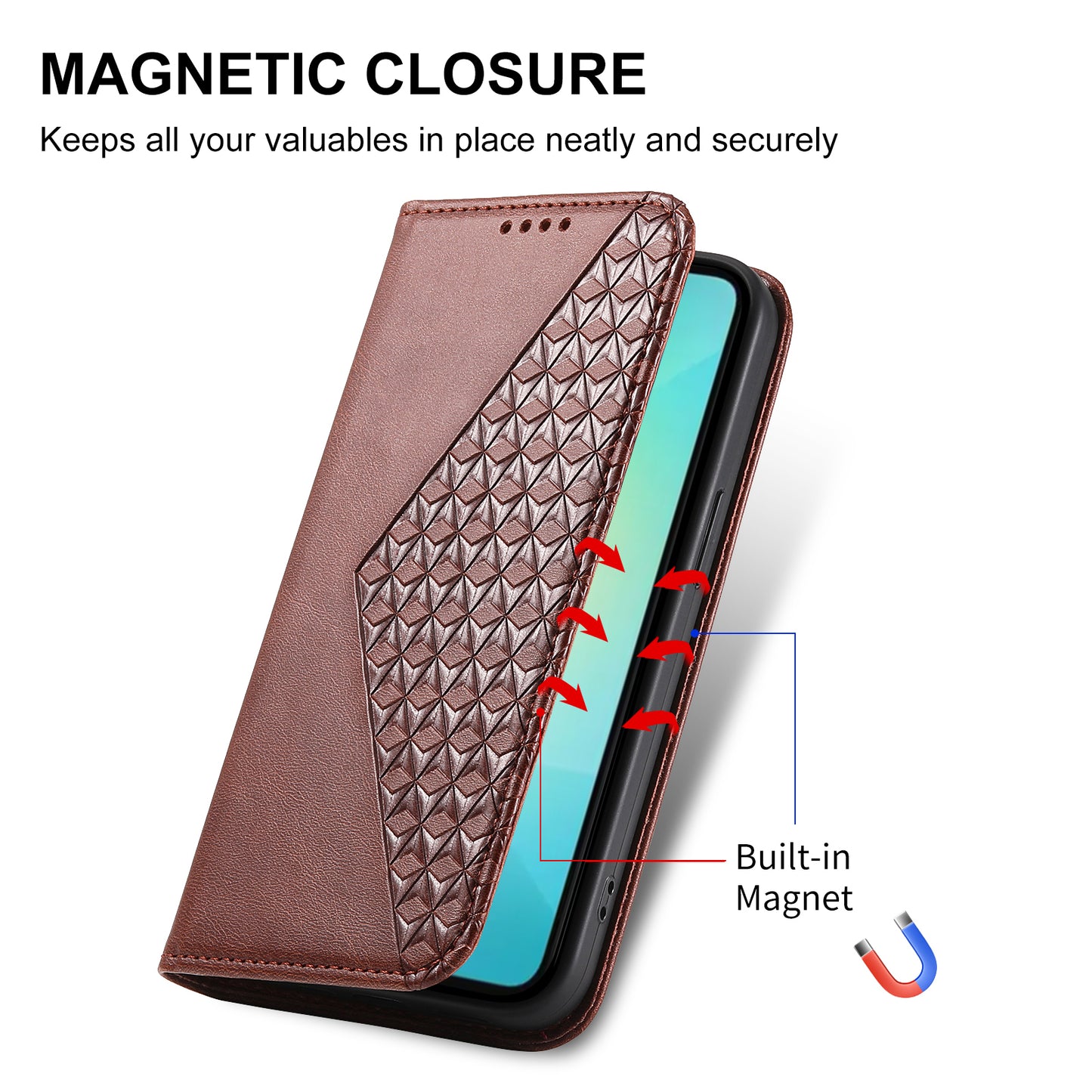 For Samsung Galaxy A06 Case Calf Texture PU Leather Phone Cover with Wallet - Brown