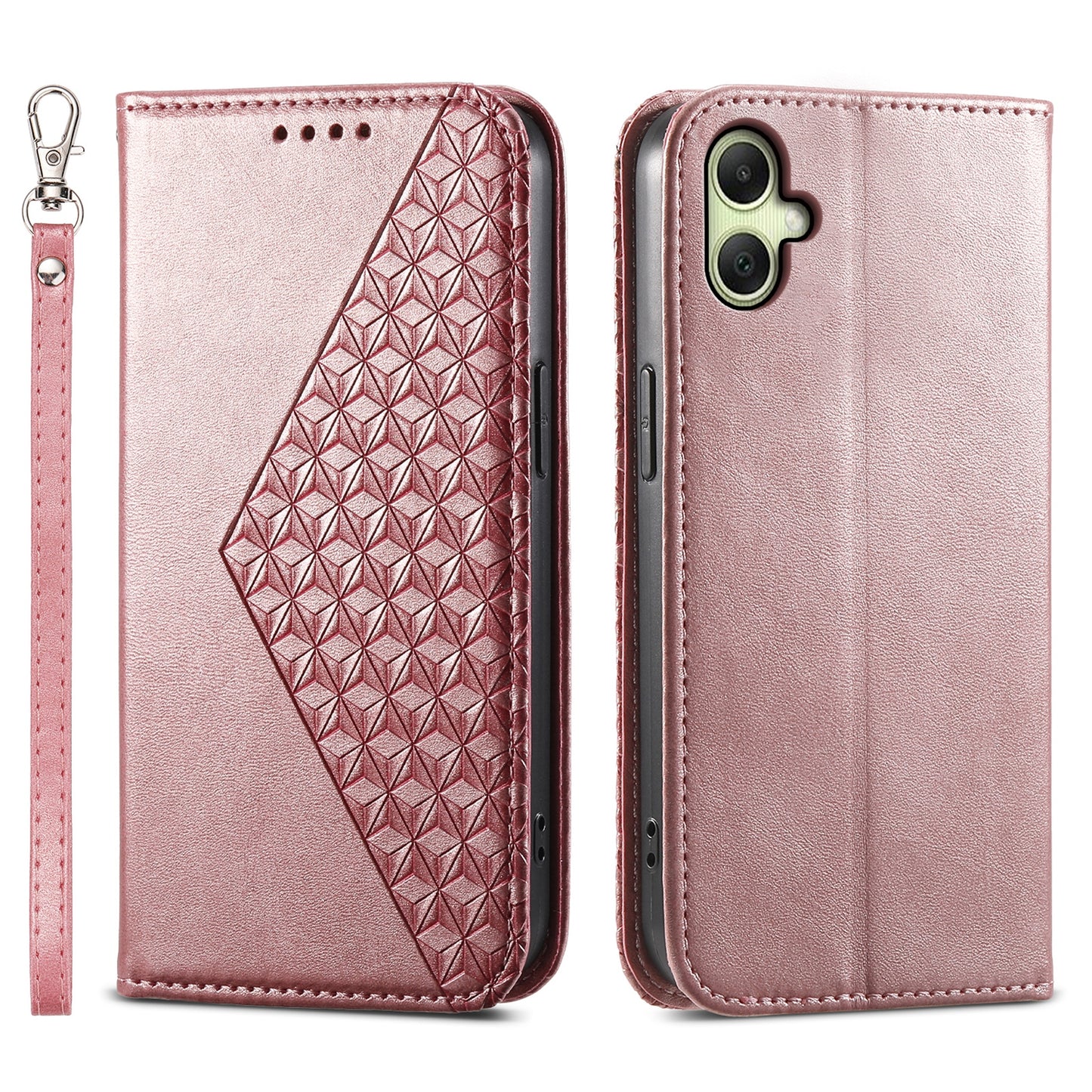 For Samsung Galaxy A06 Case Calf Texture PU Leather Phone Cover with Wallet - Rose Gold