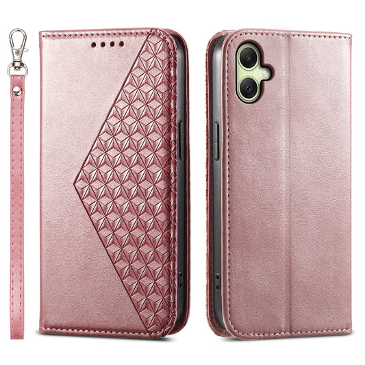 For Samsung Galaxy A06 Case Calf Texture PU Leather Phone Cover with Wallet - Rose Gold