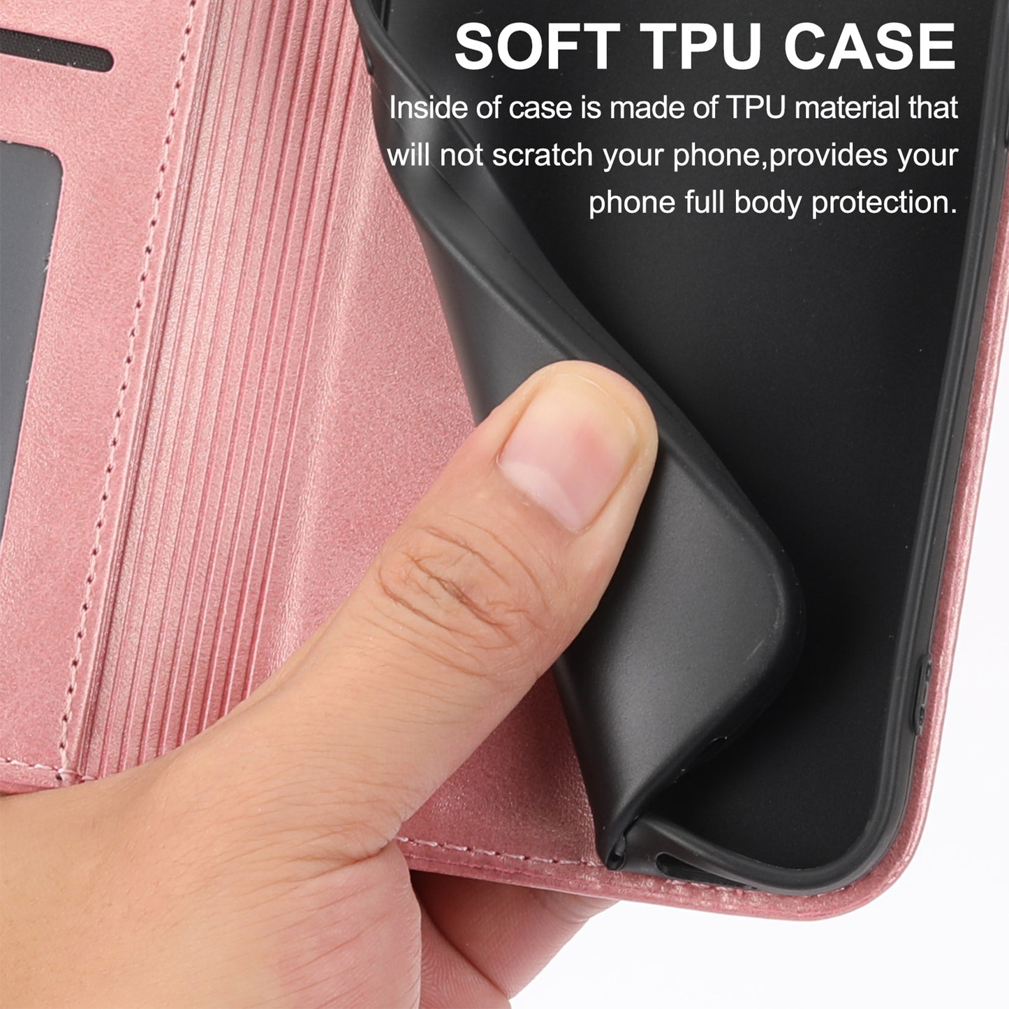 For Samsung Galaxy A06 Case Calf Texture PU Leather Phone Cover with Wallet - Rose Gold