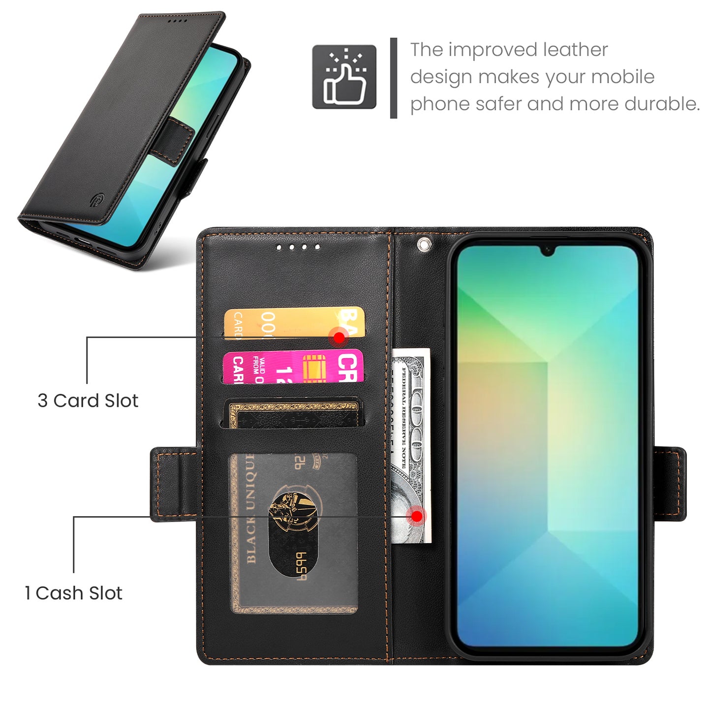 DF-010 For Samsung Galaxy A06 Stand Case PU Leather Wallet Phone Cover - Black