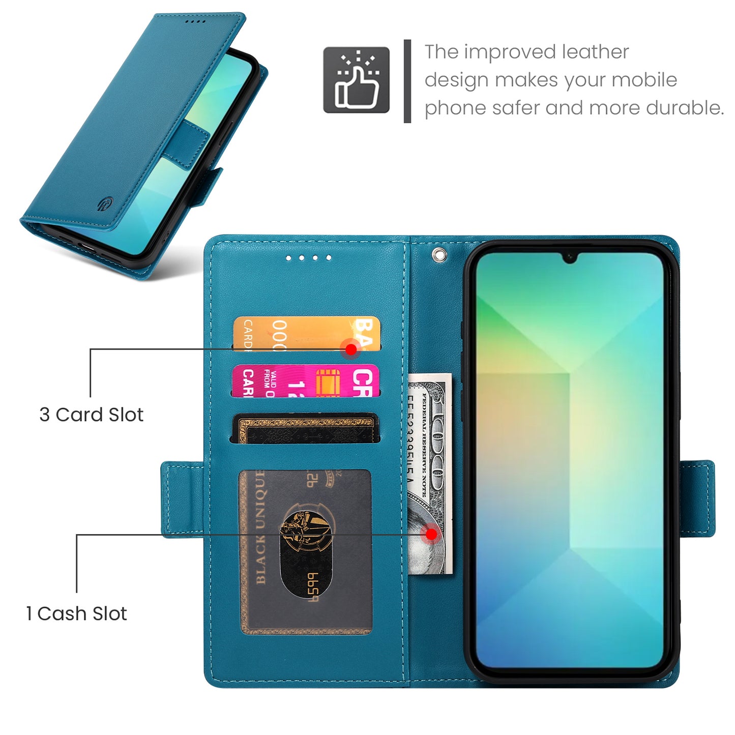 DF-010 For Samsung Galaxy A06 Stand Case PU Leather Wallet Phone Cover - Blue