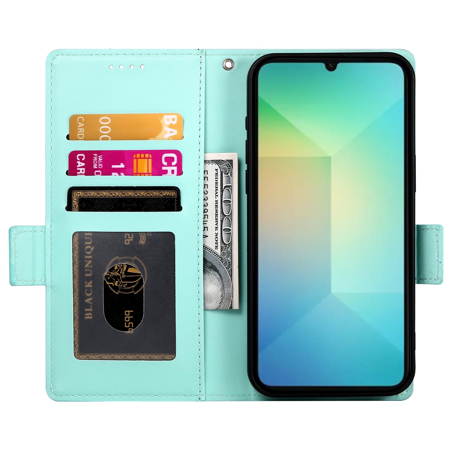 DF-010 For Samsung Galaxy A06 Stand Case PU Leather Wallet Phone Cover - Mint Green