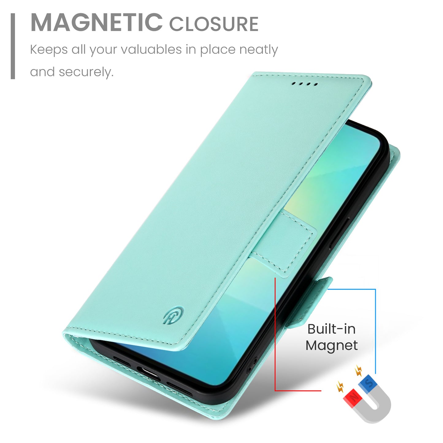 DF-010 For Samsung Galaxy A06 Stand Case PU Leather Wallet Phone Cover - Mint Green