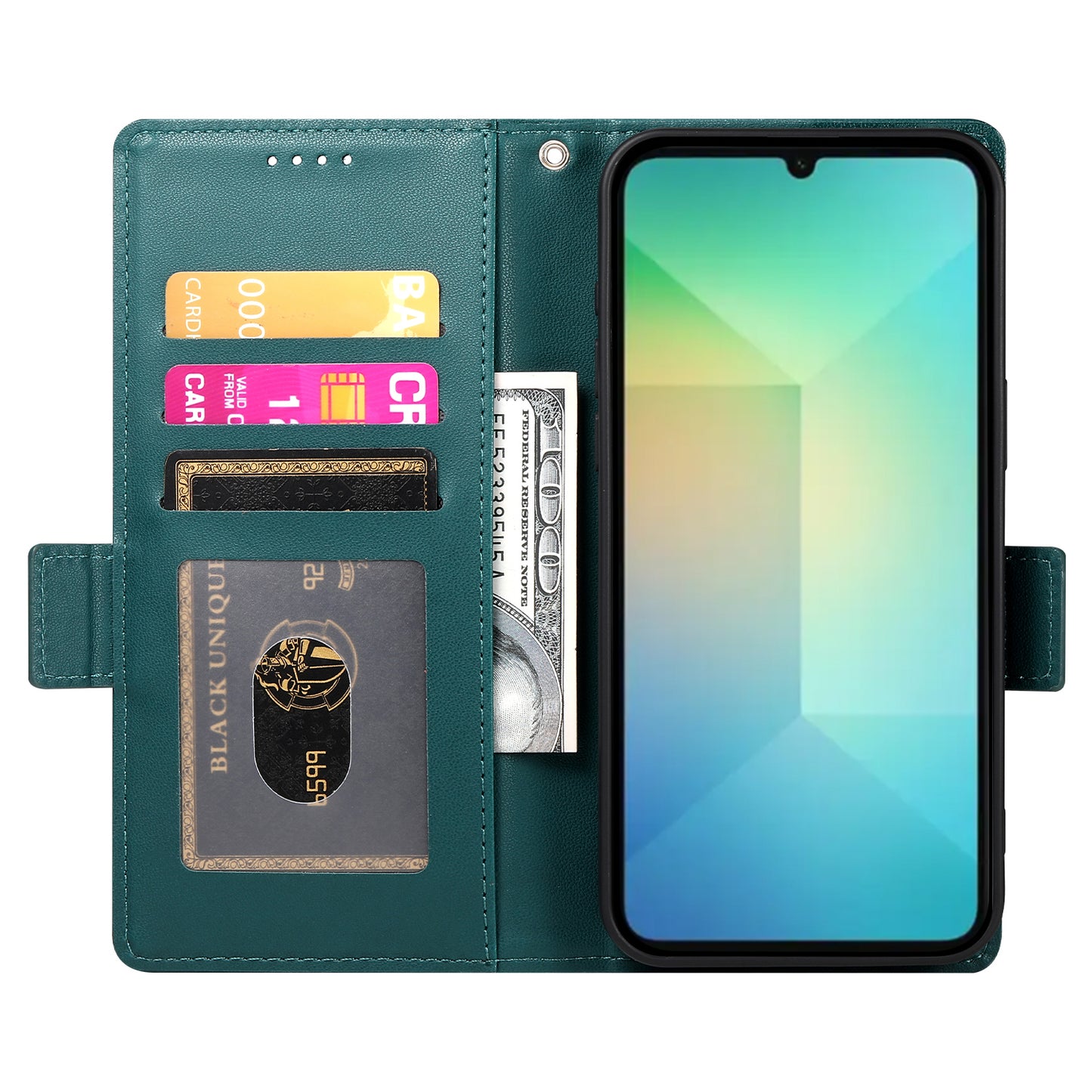 DF-010 For Samsung Galaxy A06 Stand Case PU Leather Wallet Phone Cover - Blackish Green