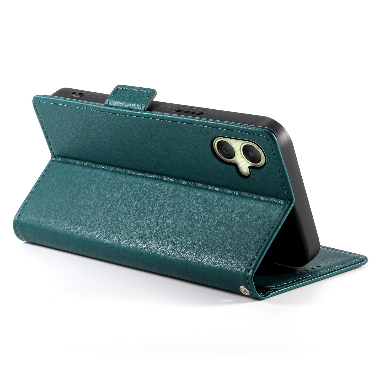 DF-010 For Samsung Galaxy A06 Stand Case PU Leather Wallet Phone Cover - Blackish Green