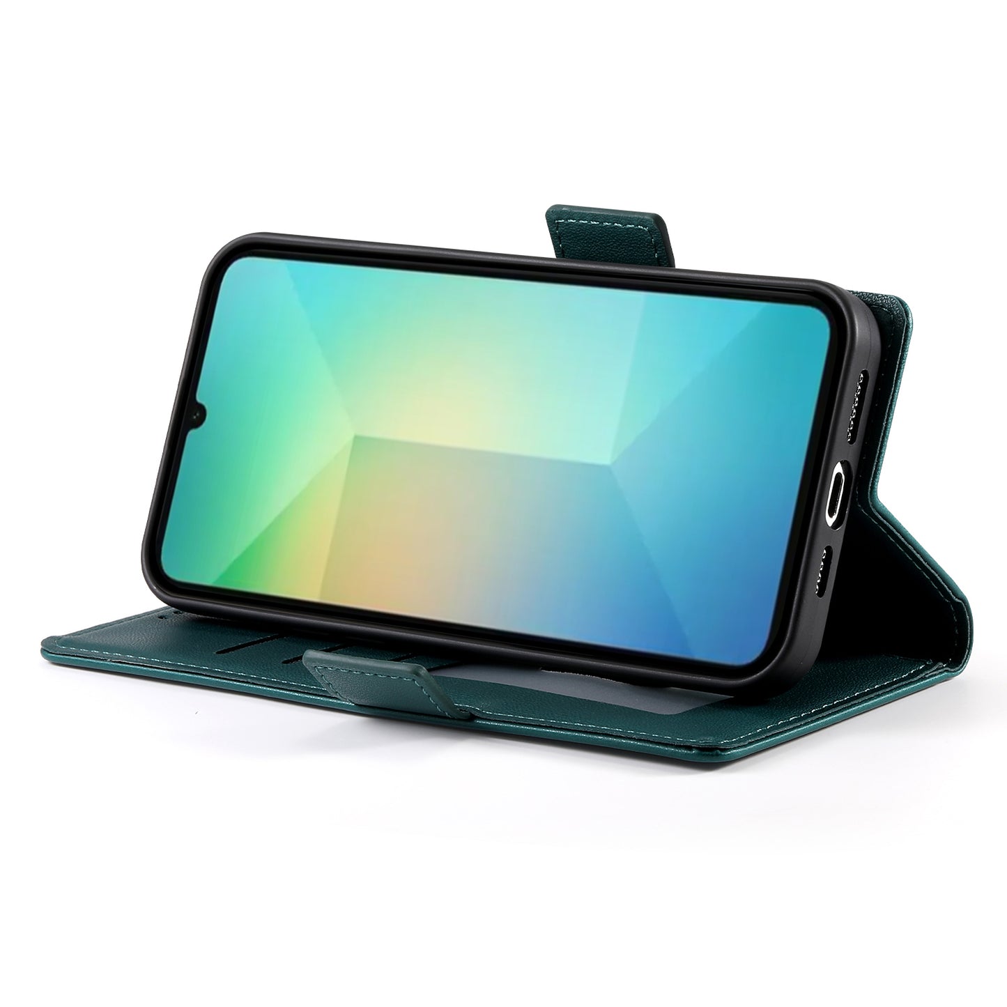 DF-010 For Samsung Galaxy A06 Stand Case PU Leather Wallet Phone Cover - Blackish Green
