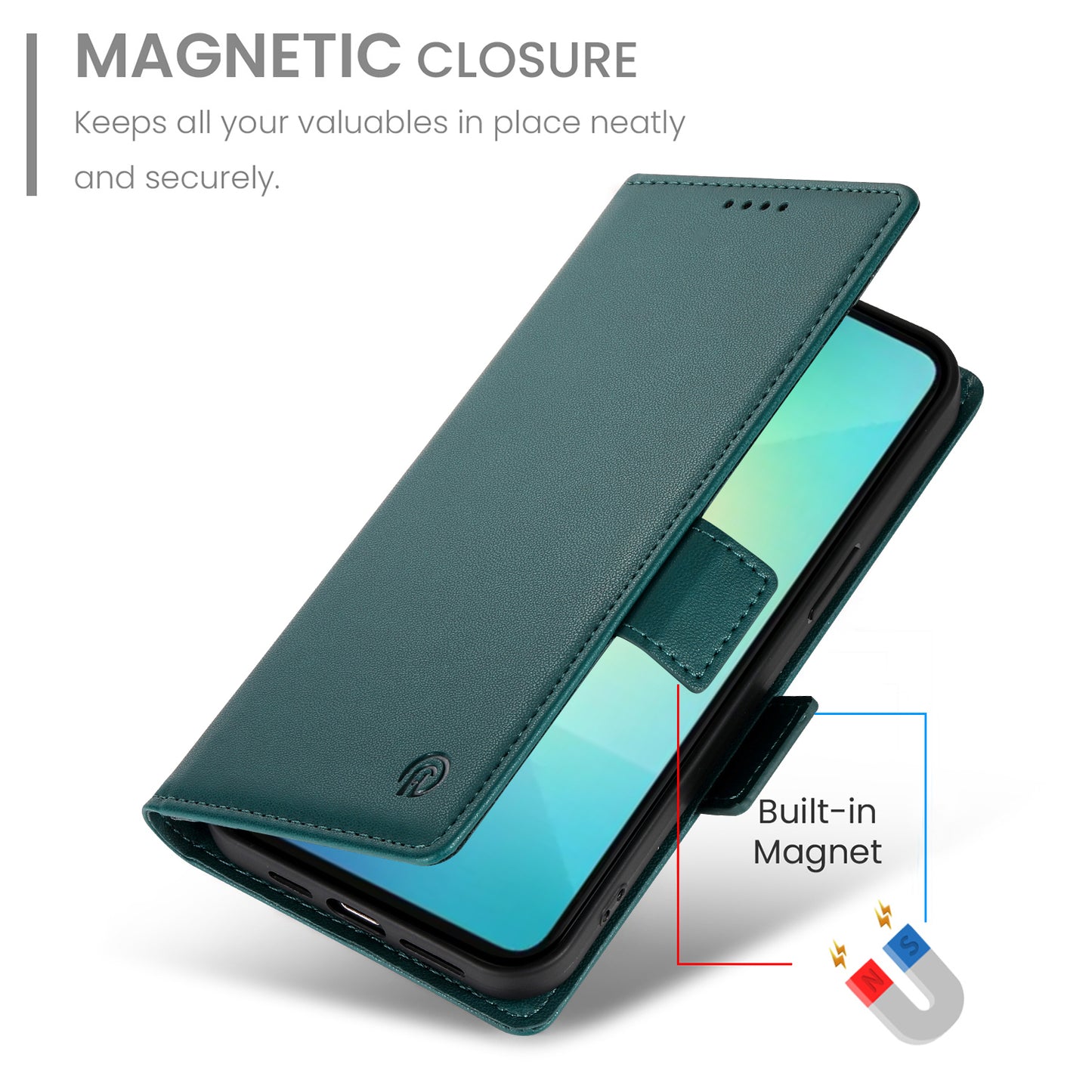DF-010 For Samsung Galaxy A06 Stand Case PU Leather Wallet Phone Cover - Blackish Green