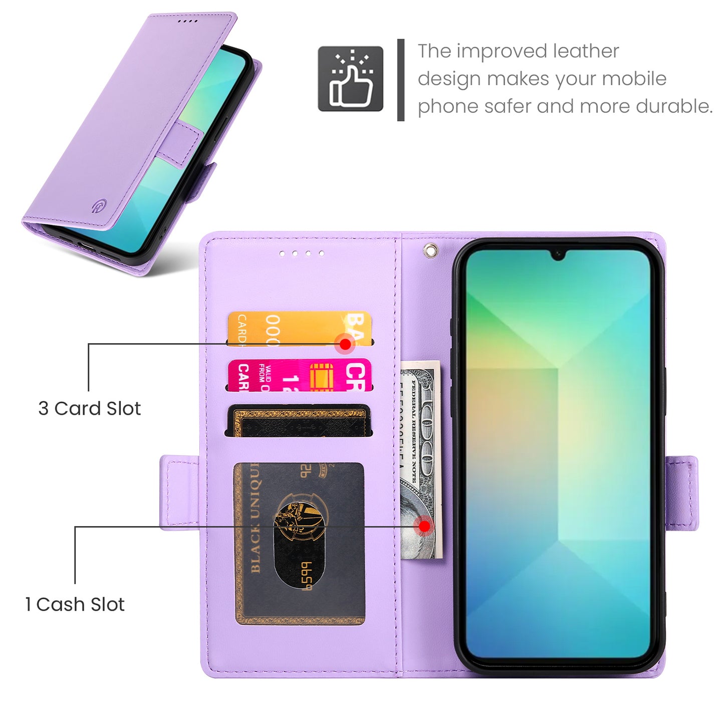 DF-010 For Samsung Galaxy A06 Stand Case PU Leather Wallet Phone Cover - Purple