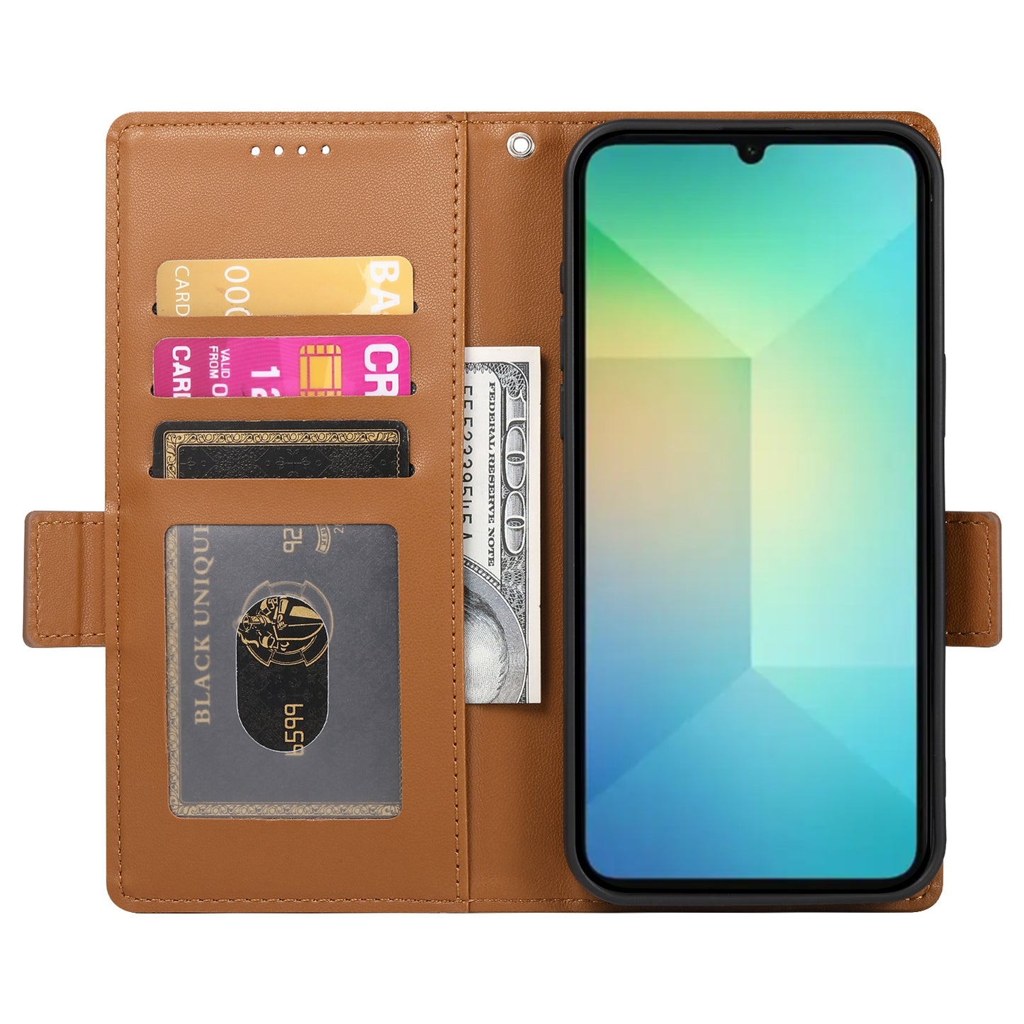 DF-010 For Samsung Galaxy A06 Stand Case PU Leather Wallet Phone Cover - Brown