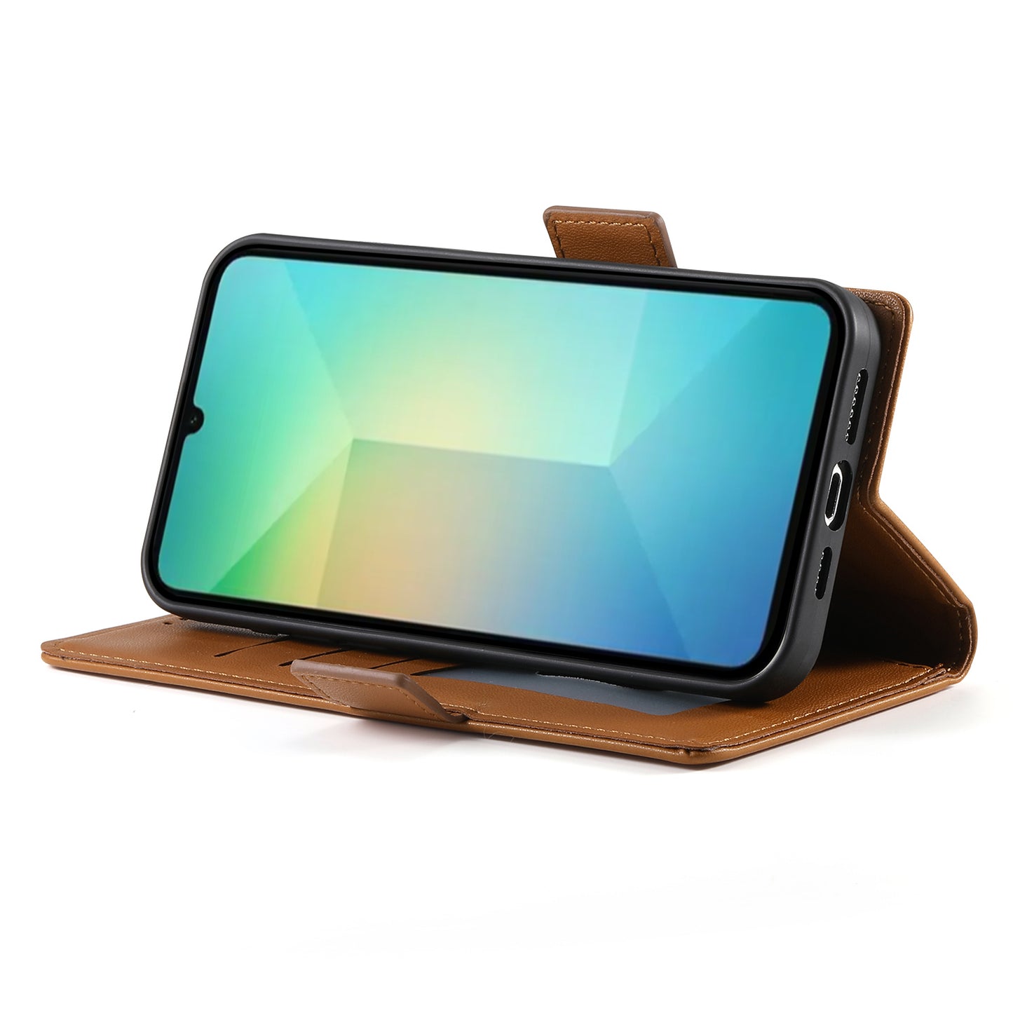 DF-010 For Samsung Galaxy A06 Stand Case PU Leather Wallet Phone Cover - Brown
