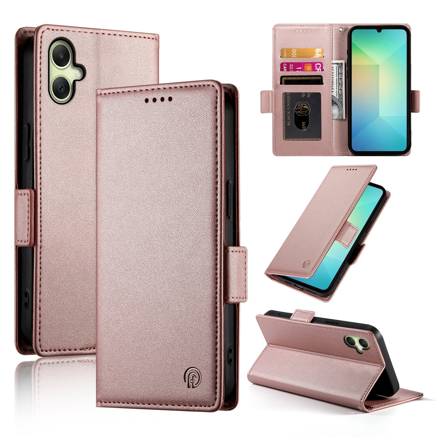 DF-010 For Samsung Galaxy A06 Stand Case PU Leather Wallet Phone Cover - Rose Gold