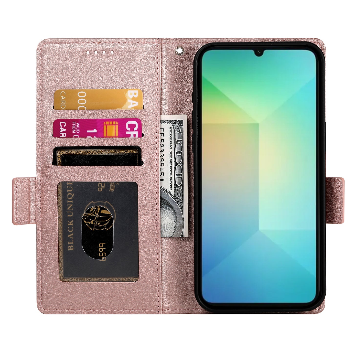 DF-010 For Samsung Galaxy A06 Stand Case PU Leather Wallet Phone Cover - Rose Gold