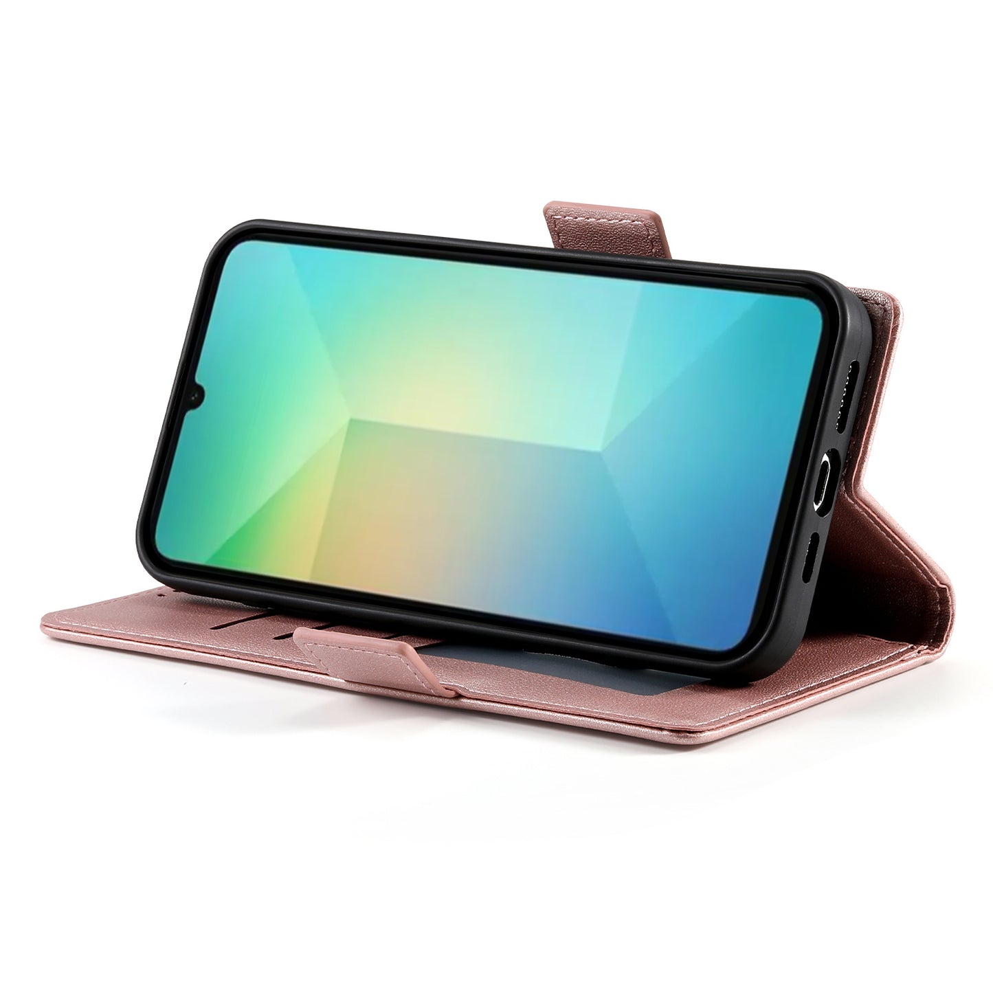 DF-010 For Samsung Galaxy A06 Stand Case PU Leather Wallet Phone Cover - Rose Gold
