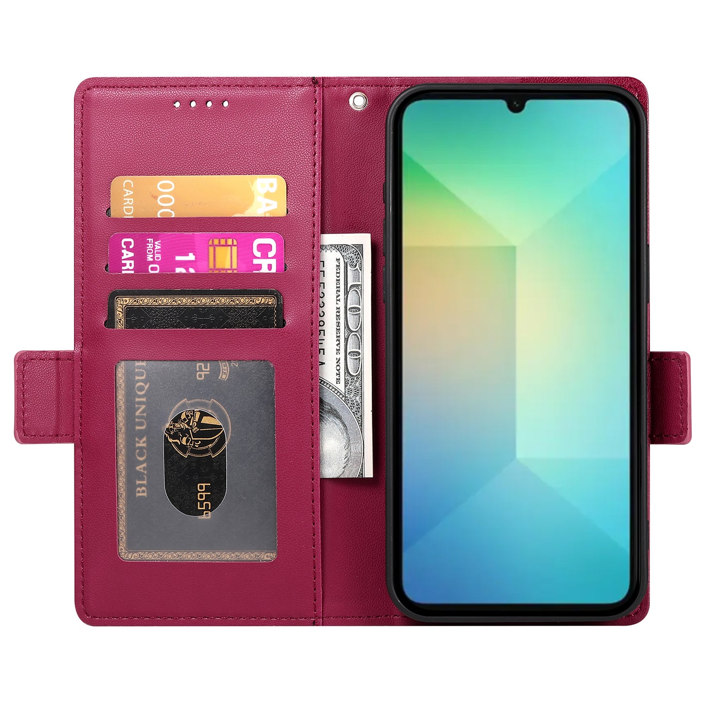 DF-010 For Samsung Galaxy A06 Stand Case PU Leather Wallet Phone Cover - Wine Red