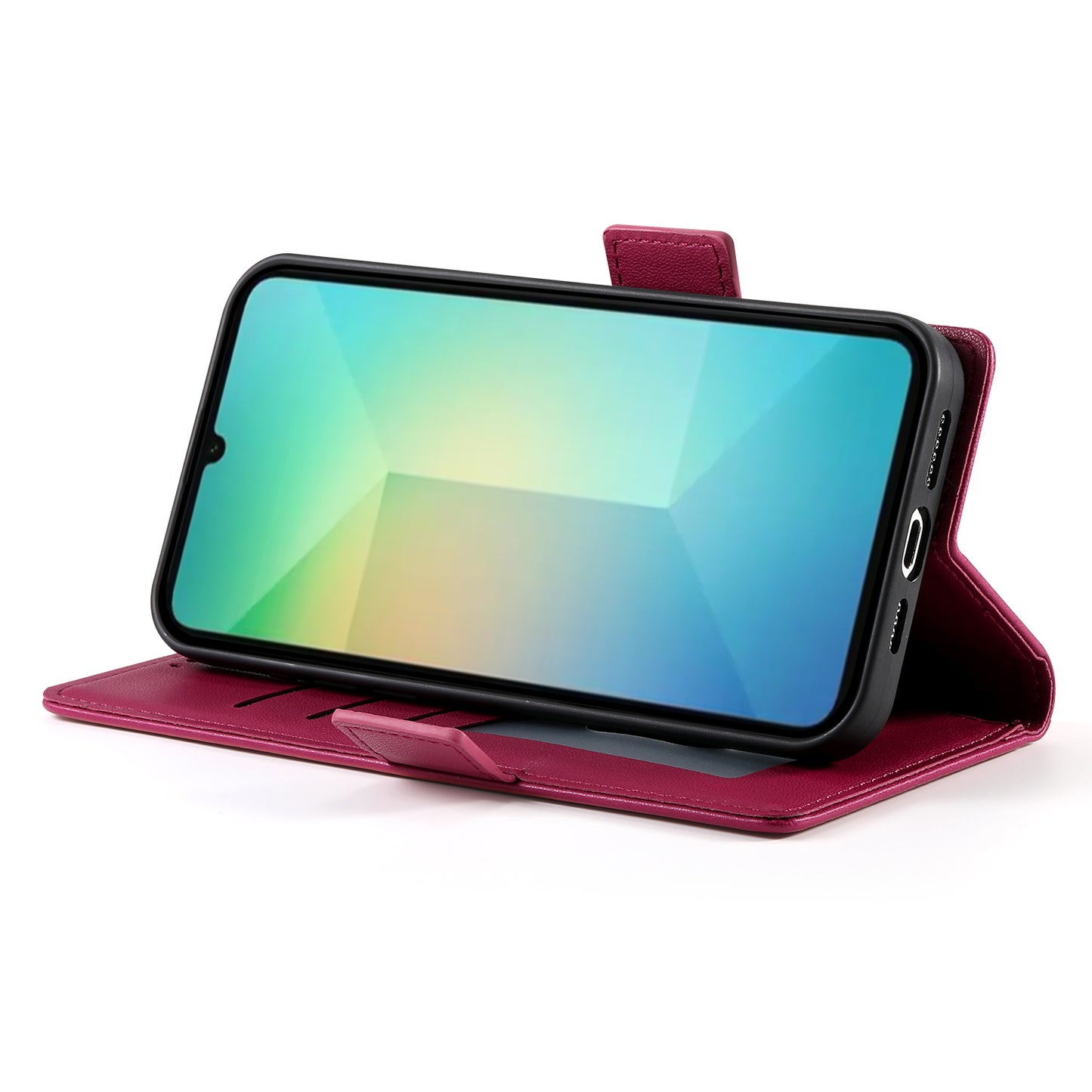 DF-010 For Samsung Galaxy A06 Stand Case PU Leather Wallet Phone Cover - Wine Red