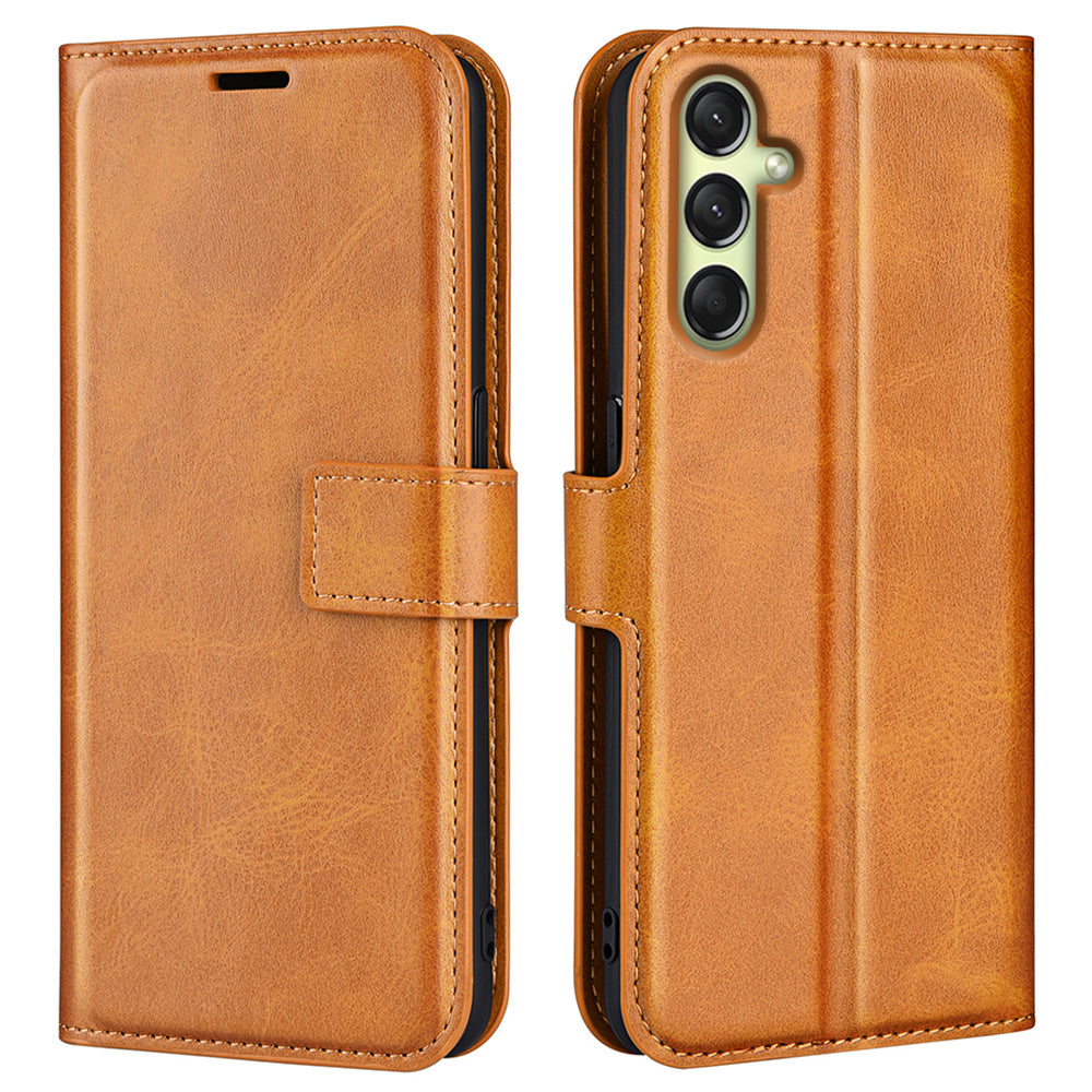 For Samsung Galaxy A16 5G / A16 4G Stand Case Anti-Scratch Calf Texture Leather Phone Cover - Yellow