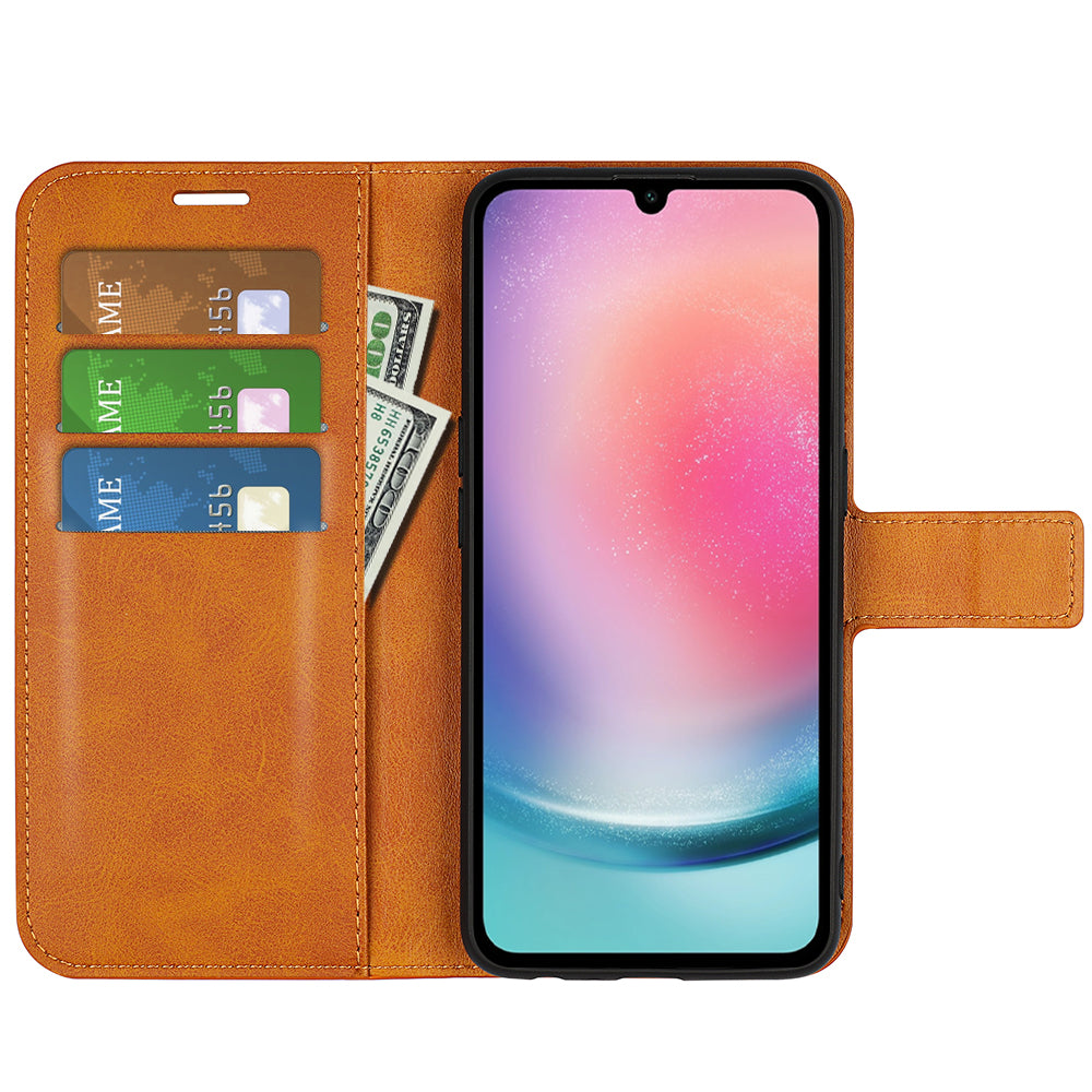 For Samsung Galaxy A16 5G / A16 4G Stand Case Anti-Scratch Calf Texture Leather Phone Cover - Yellow