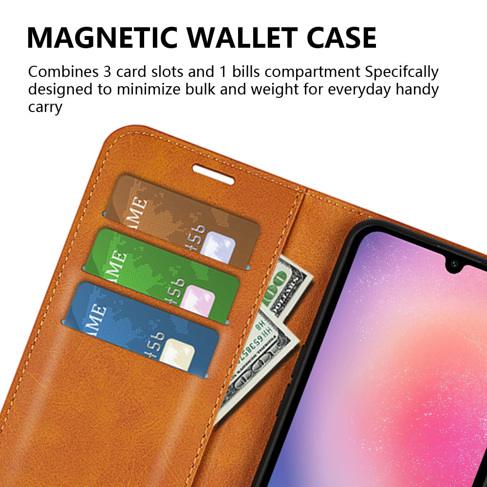 For Samsung Galaxy A16 5G / A16 4G Stand Case Anti-Scratch Calf Texture Leather Phone Cover - Yellow