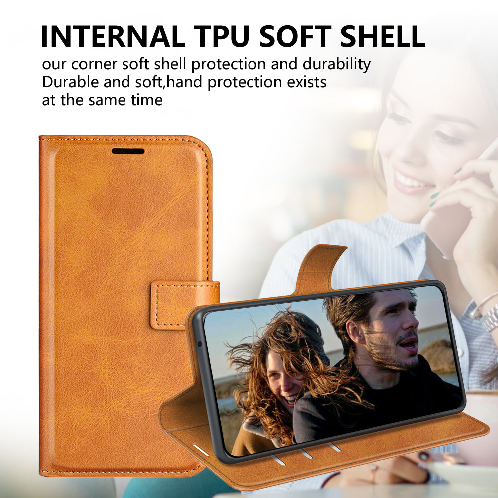 For Samsung Galaxy A16 5G / A16 4G Stand Case Anti-Scratch Calf Texture Leather Phone Cover - Yellow