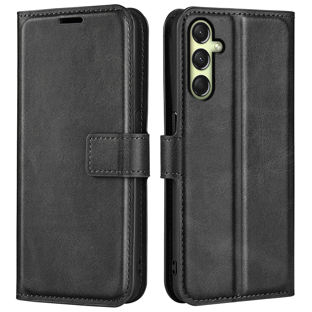 For Samsung Galaxy A16 5G / A16 4G Stand Case Anti-Scratch Calf Texture Leather Phone Cover - Black