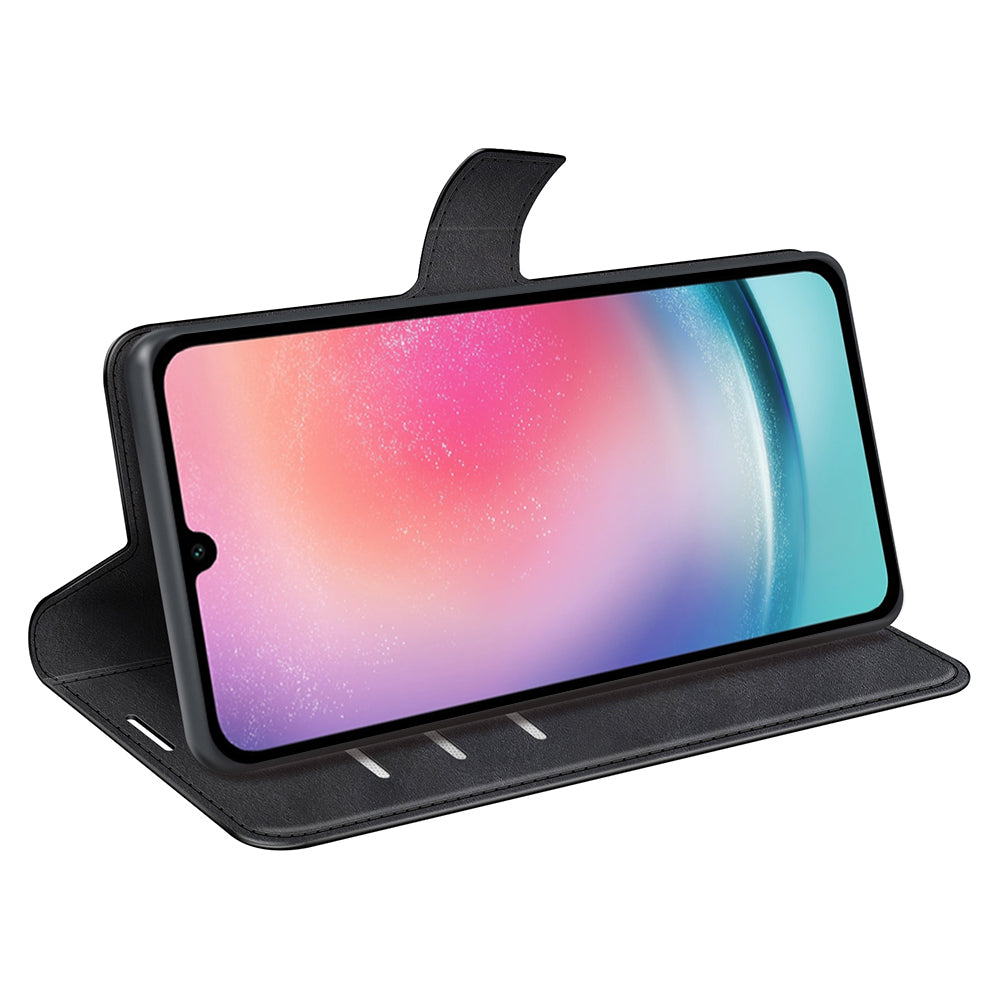 For Samsung Galaxy A16 5G / A16 4G Stand Case Anti-Scratch Calf Texture Leather Phone Cover - Black