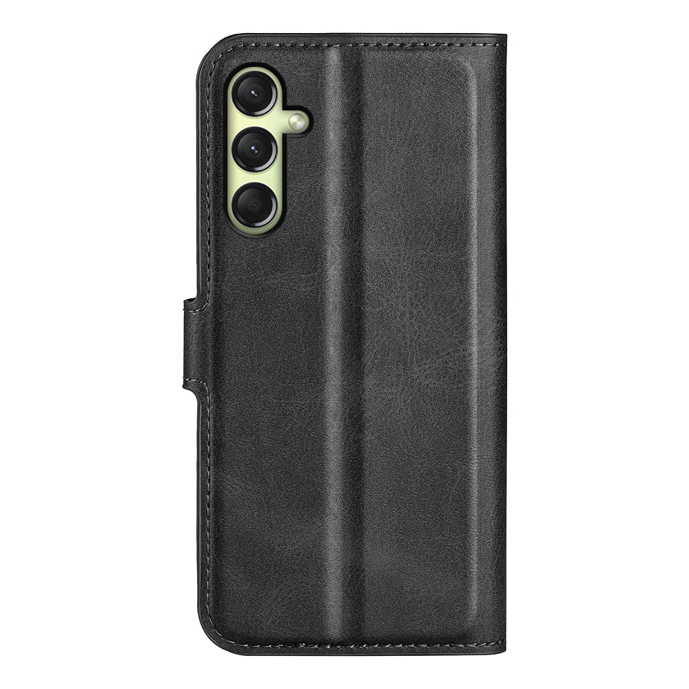 For Samsung Galaxy A16 5G / A16 4G Stand Case Anti-Scratch Calf Texture Leather Phone Cover - Black