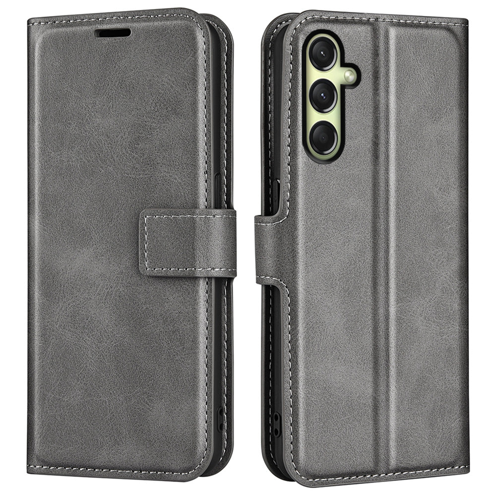 For Samsung Galaxy A16 5G / A16 4G Stand Case Anti-Scratch Calf Texture Leather Phone Cover - Grey