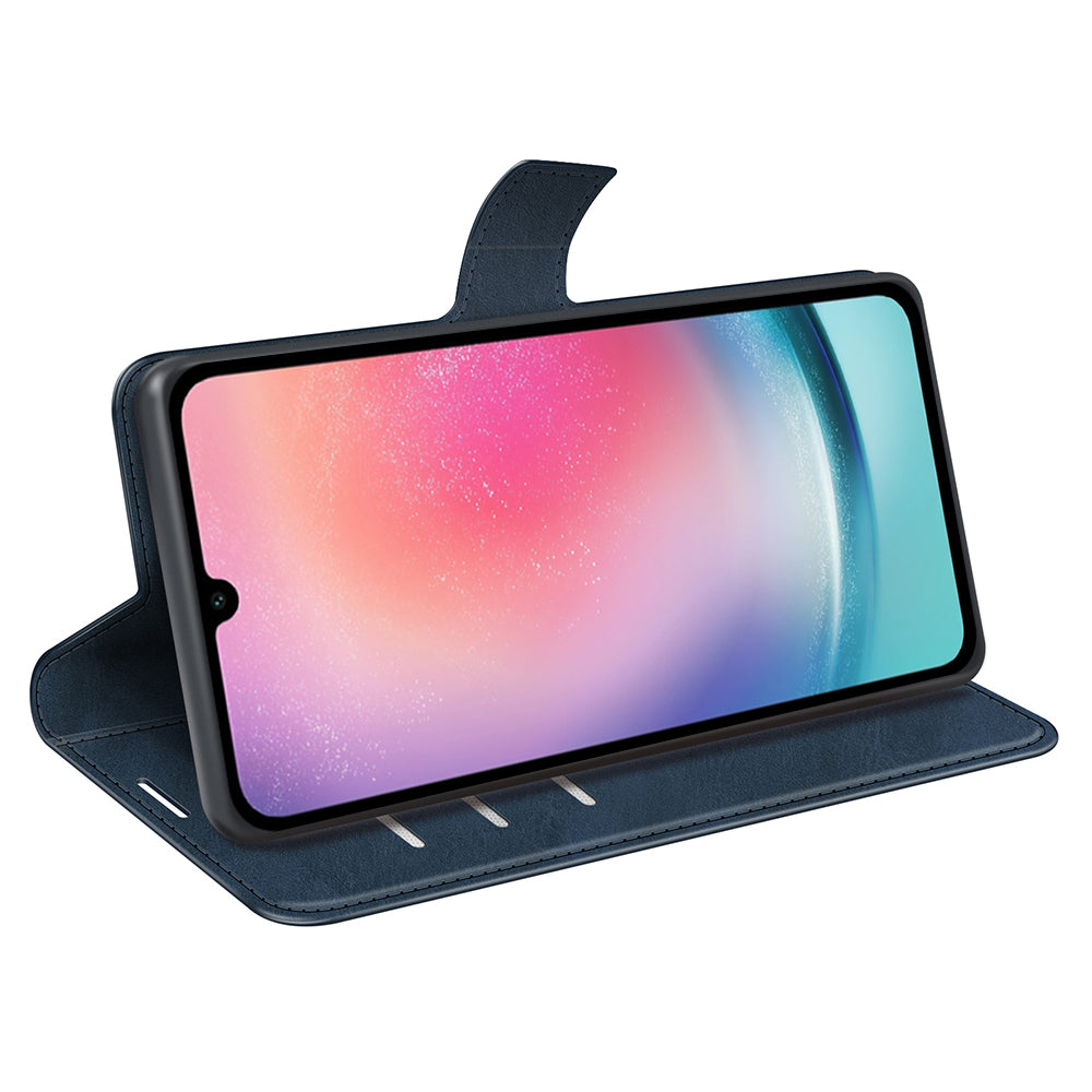 For Samsung Galaxy A16 5G / A16 4G Stand Case Anti-Scratch Calf Texture Leather Phone Cover - Blue